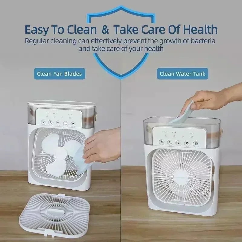 Air Cooler 3-in-1 – Portable Fan, Humidifier & LED Night Light | USB Powered Mini AC for Home, Office & Travel