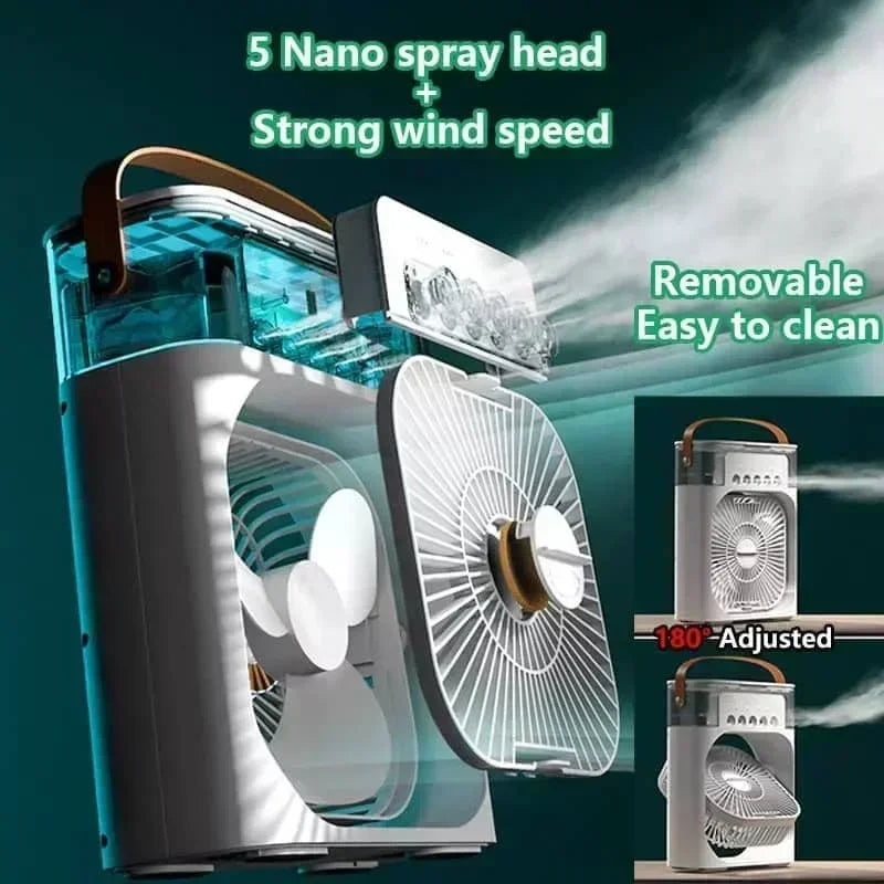 Air Cooler 3-in-1 – Portable Fan, Humidifier & LED Night Light | USB Powered Mini AC for Home, Office & Travel